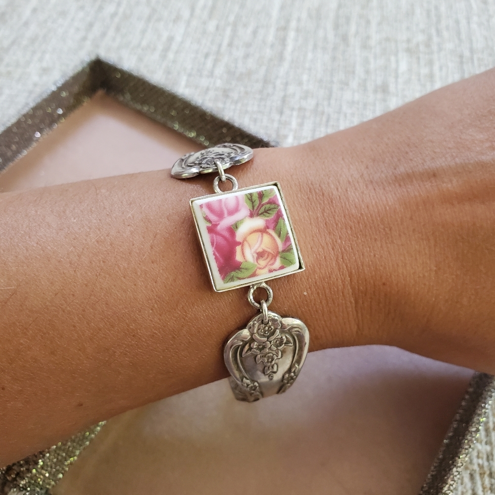 Sterling Silver Ceramic Spoon Bracelet